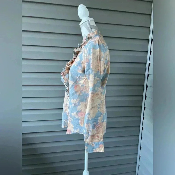 LRL Lauren Jeans Co. Floral Ruffle-Trim Blouse Sz M - Picture 3 of 10